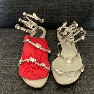 NWT RENE CAOVILLA EU41 10 silver jeweled snake wrap sandals STUNNING